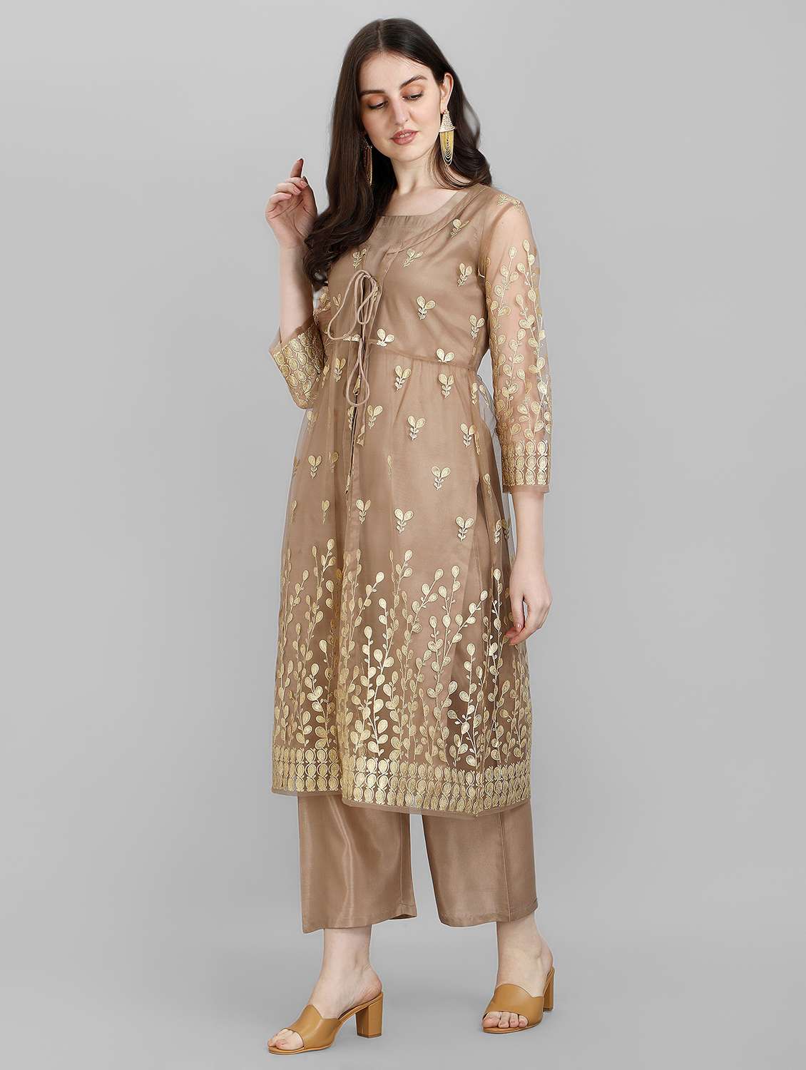 gold printed kurta pant set with ethnic jacket - 19170397 -  Standard Image - 1