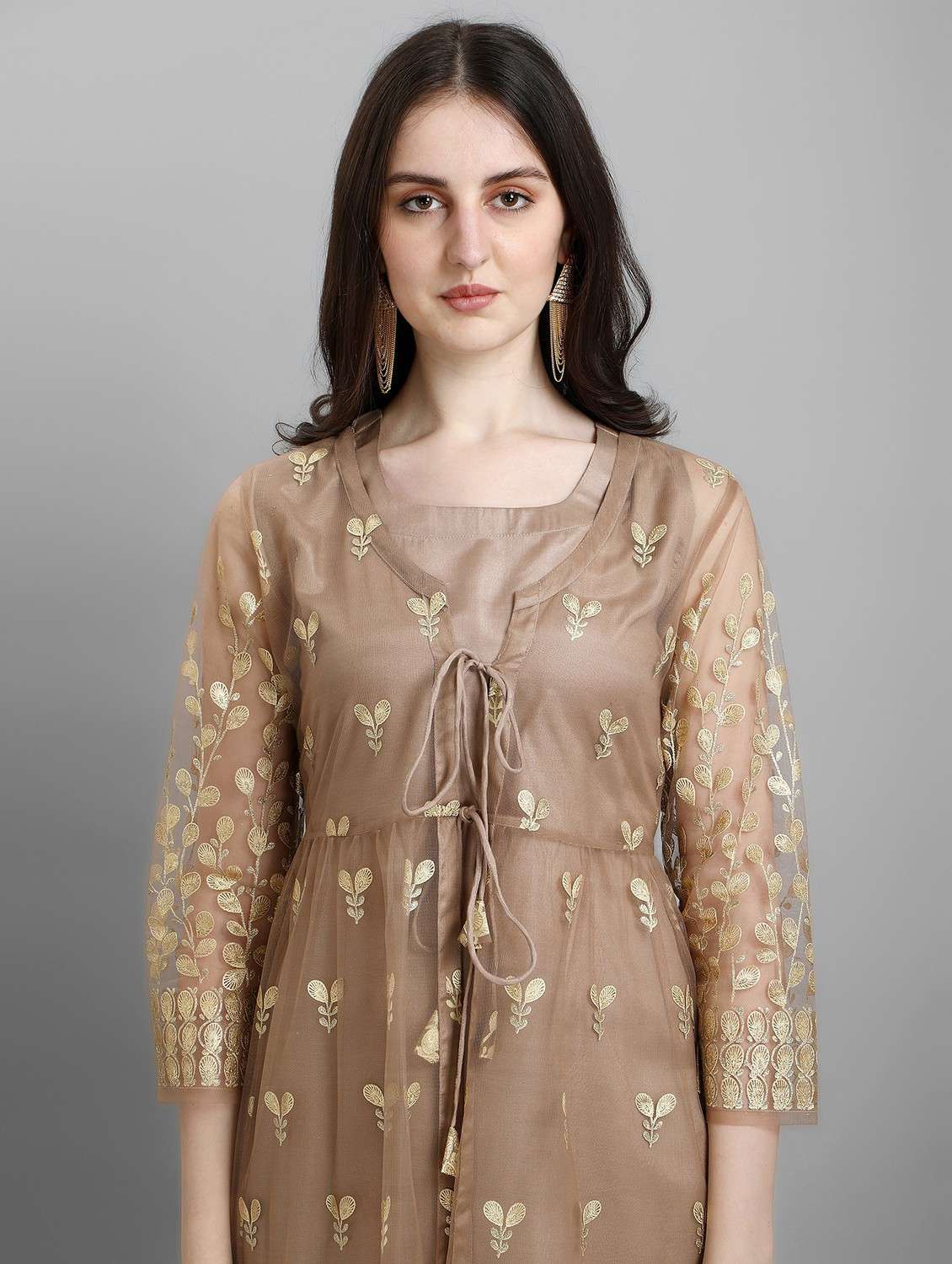 gold printed kurta pant set with ethnic jacket - 19170397 -  Standard Image - 4