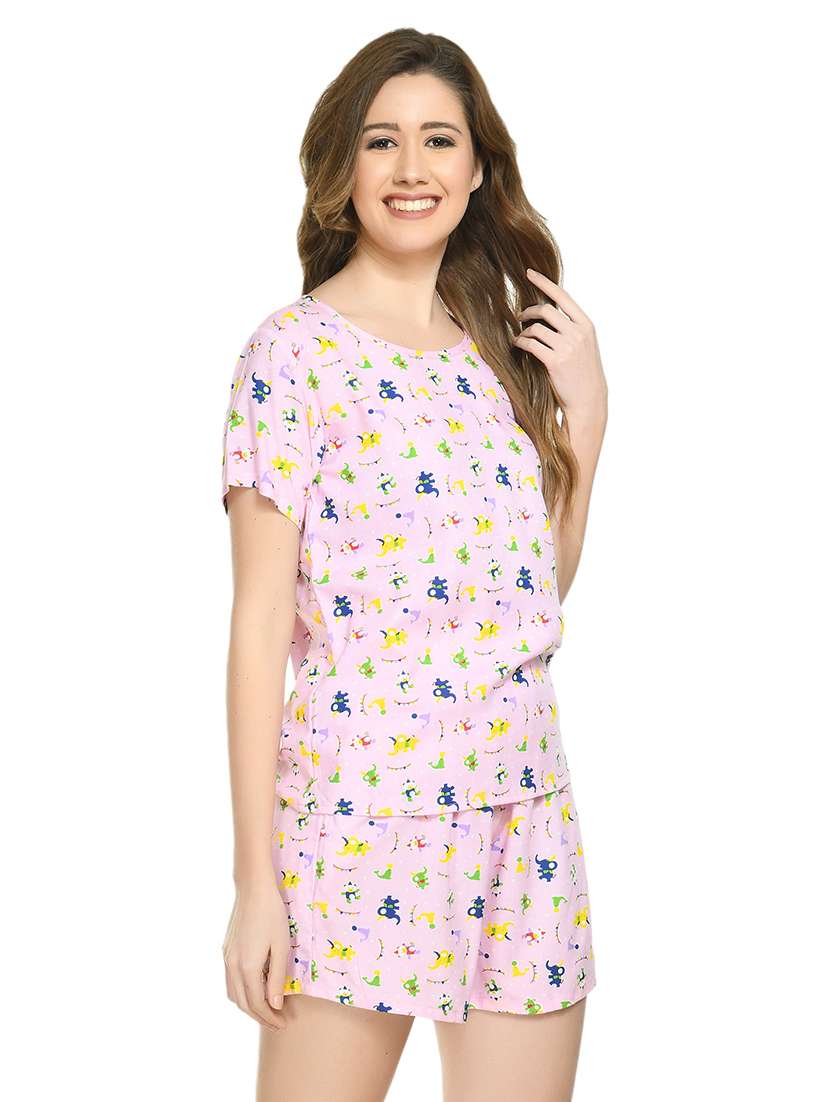 pink printed two piece nightwear set - 19170938 -  Standard Image - 1