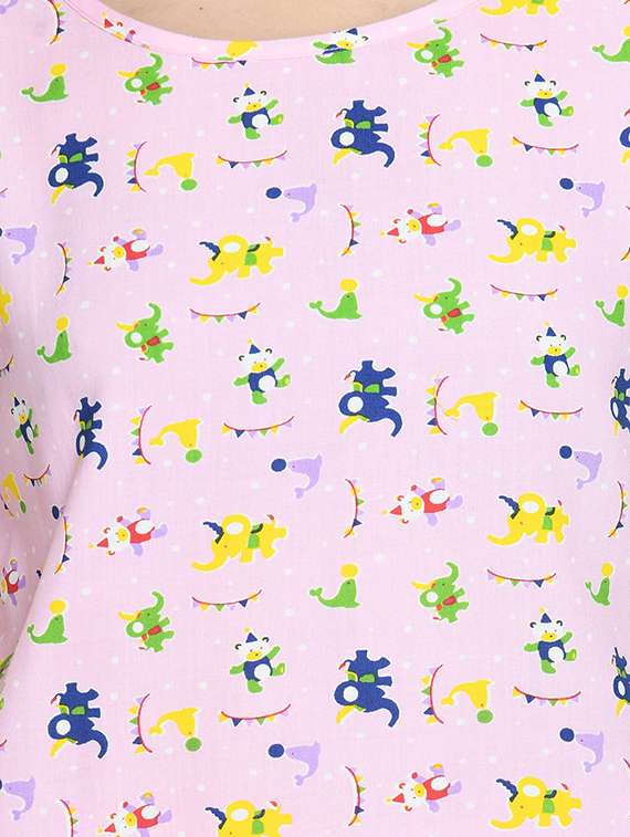 pink printed two piece nightwear set - 19170938 -  Standard Image - 4