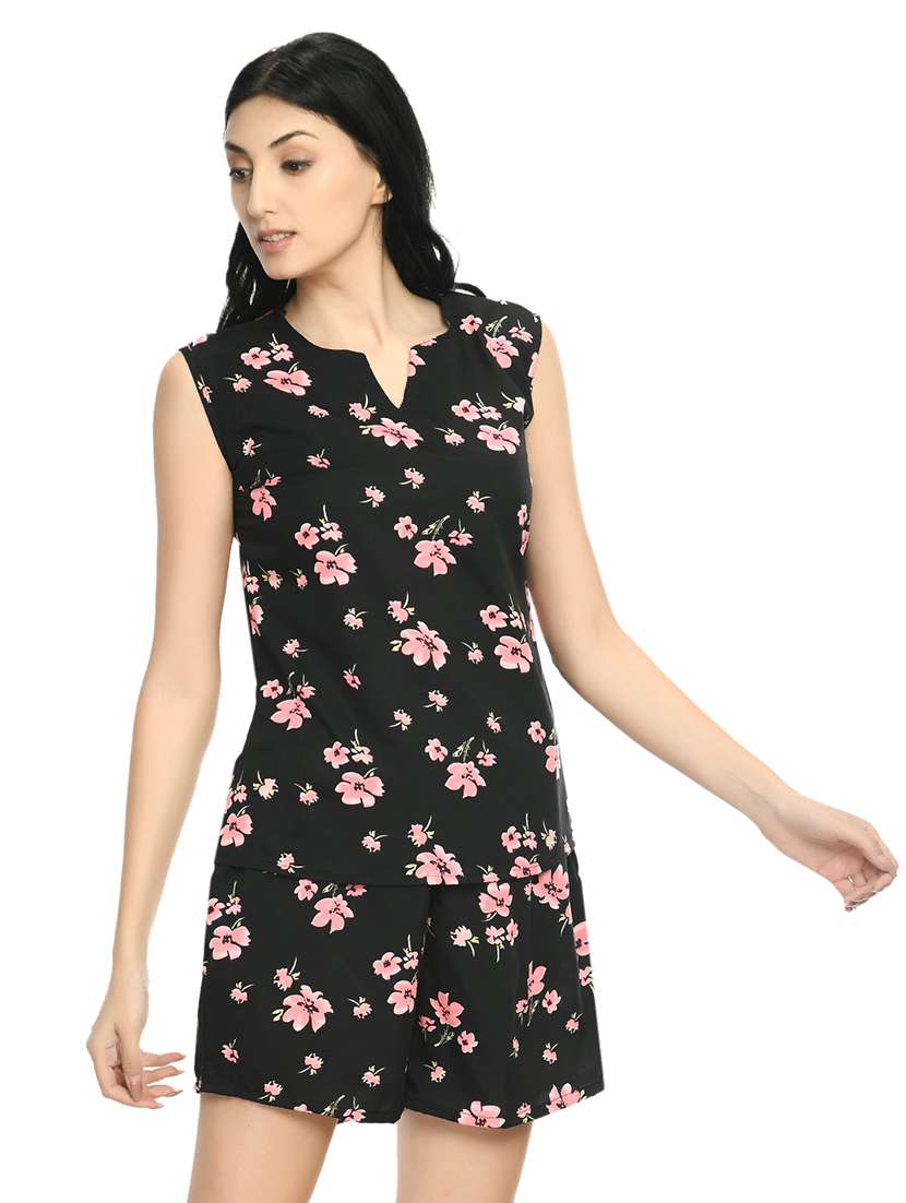 black two piece printed nightwear set - 19171000 -  Standard Image - 1