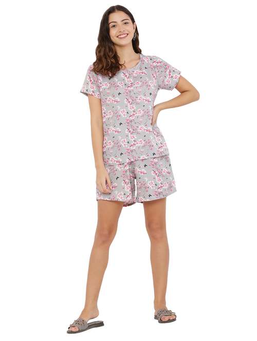 grey two piece printed nightwear set - 19171138 -  Standard Image - 0