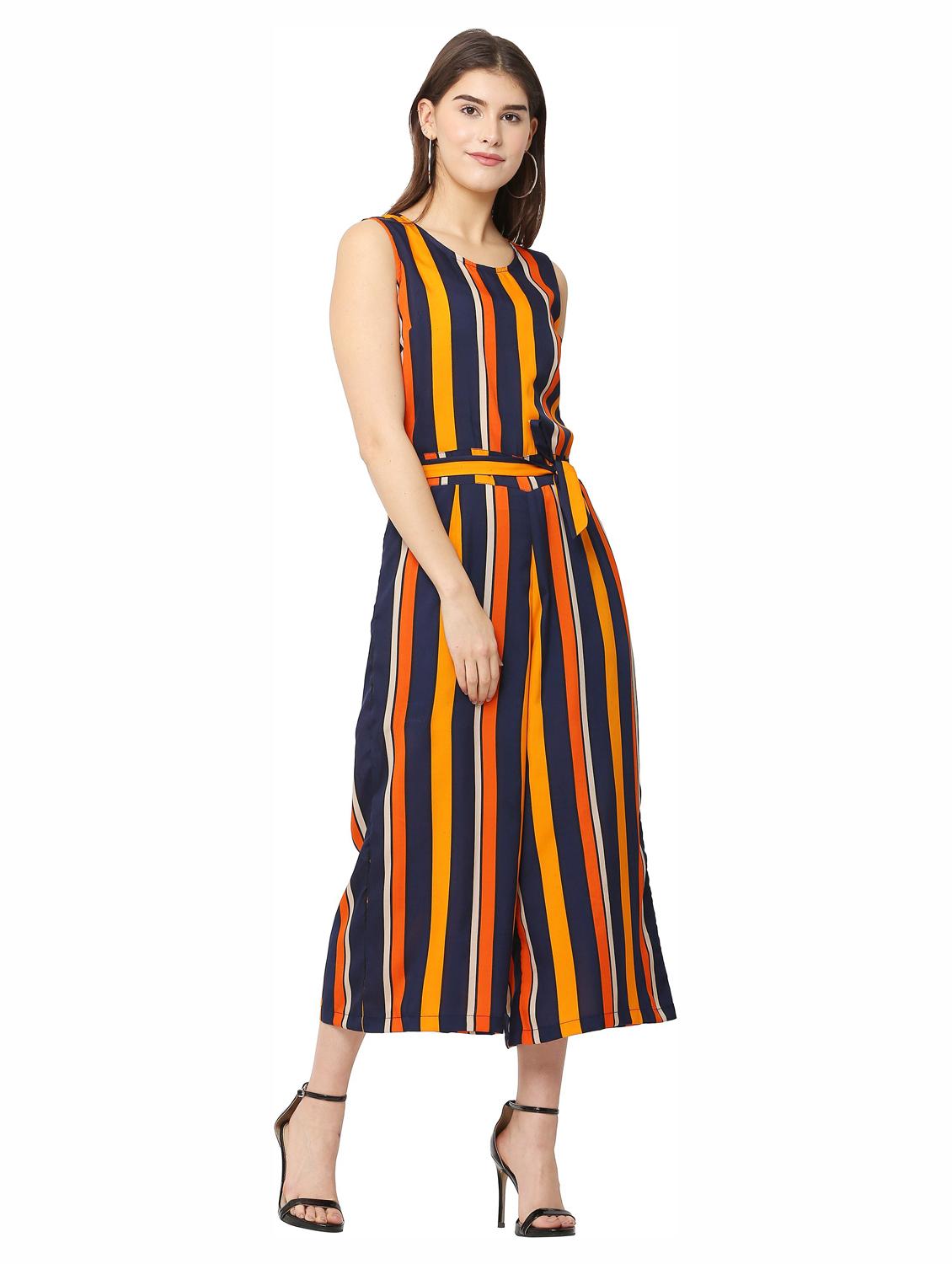 orange printed knee length jumpsuit - 19171550 - Standard Image - 1