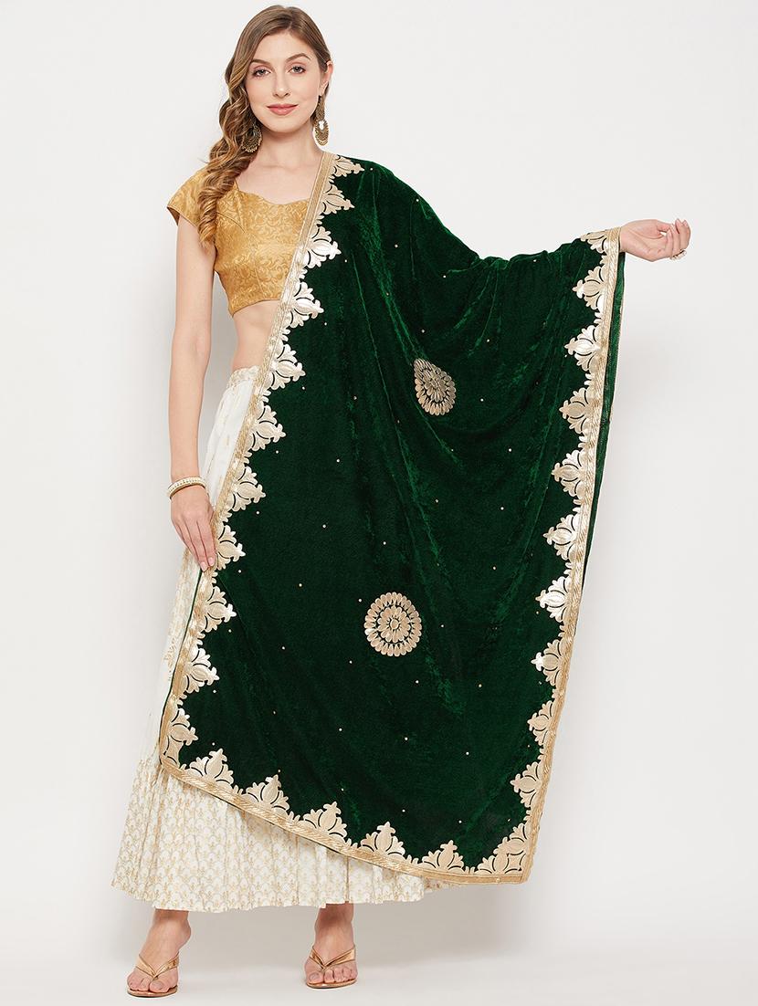 green embroidered gota work dupatta - 19172134 -  Zoom Image - 0