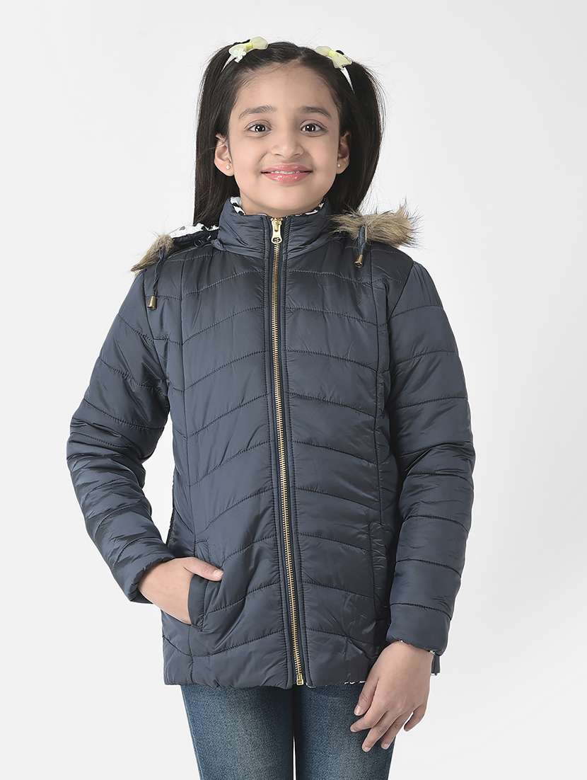 girls navy blue hooded bomber jackets