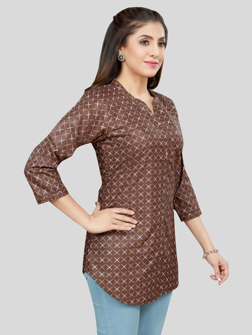 brown cotton blend straight kurti - 19172752 - Standard Image - 1