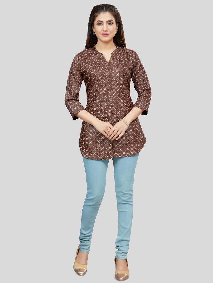brown cotton blend straight kurti - 19172752 - Standard Image - 4