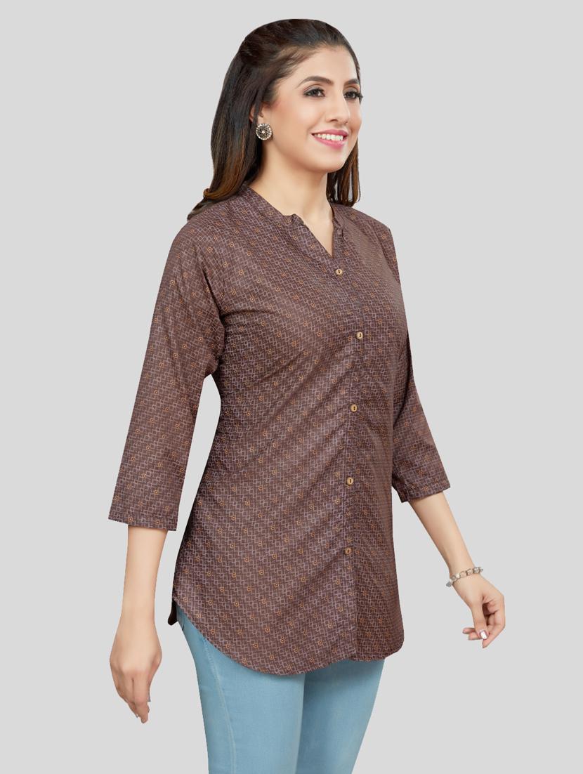 brown cotton blend straight kurti - 19172754 - Standard Image - 1