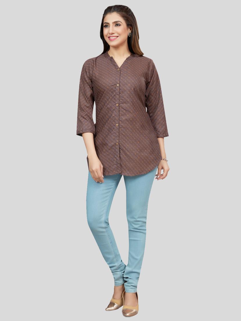 brown cotton blend straight kurti - 19172754 - Standard Image - 4