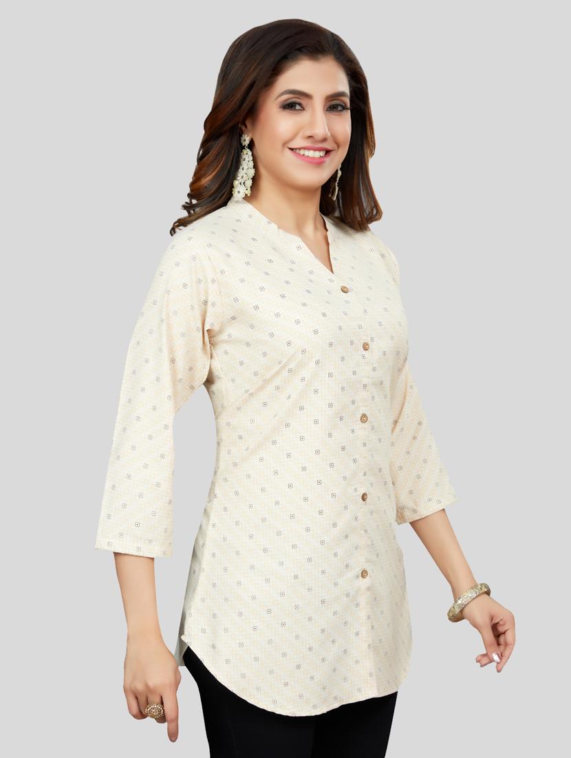 cream cotton blend straight kurti - 19172755 -  Standard Image - 1