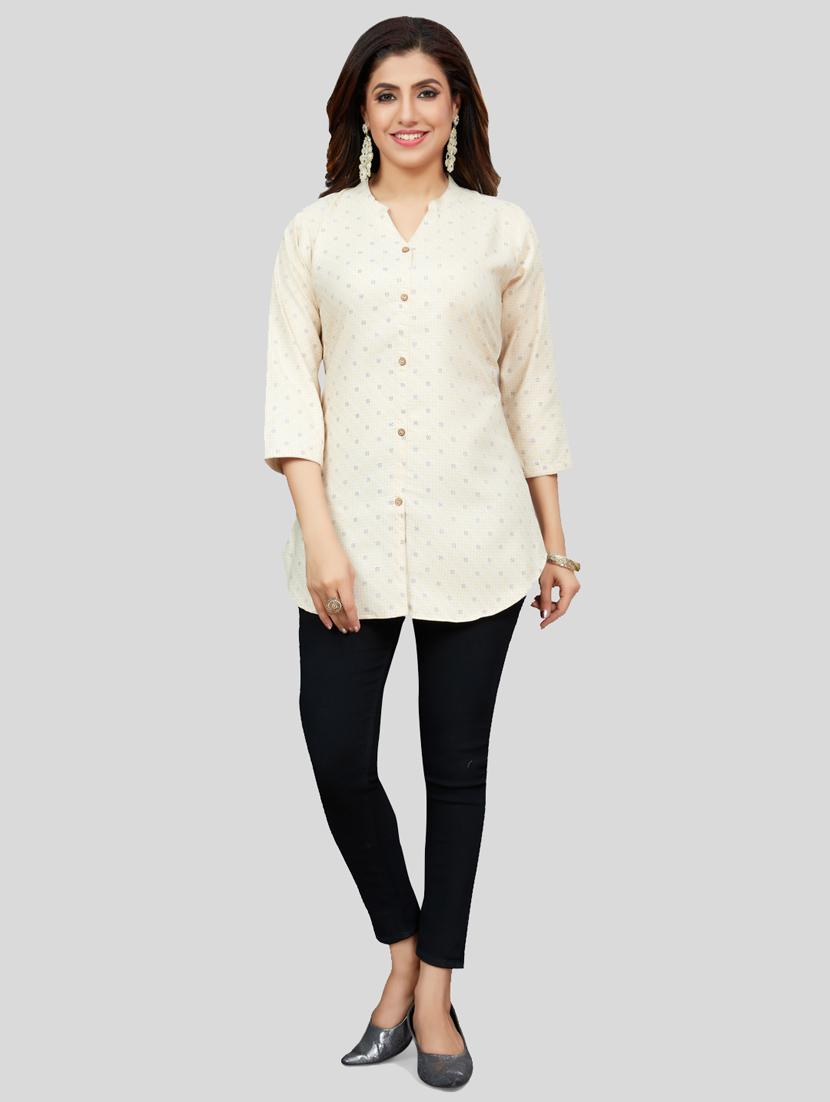 cream cotton blend straight kurti - 19172755 - Standard Image - 4