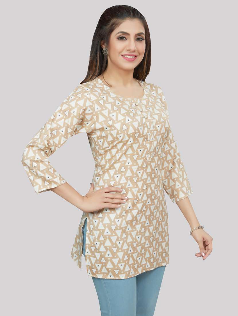 Beige Rayon Straight Kurti - 19172764 -  Standard Image - 1