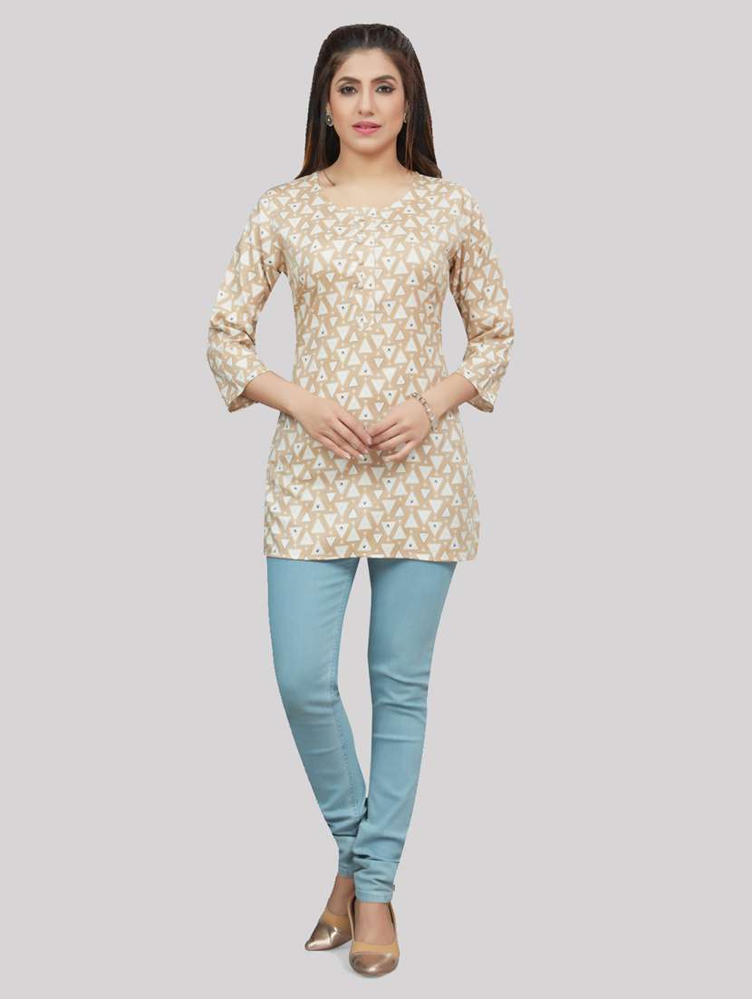 Beige Rayon Straight Kurti - 19172764 -  Standard Image - 4