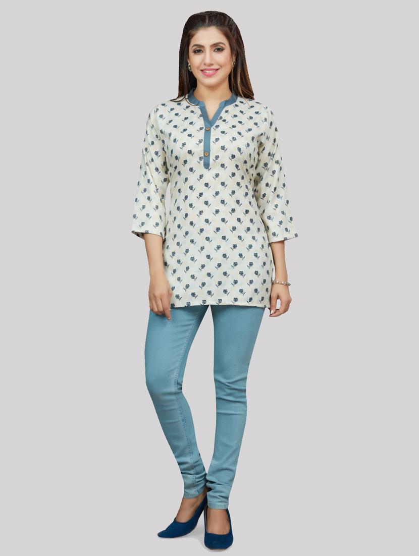 off white rayon straight kurti - 19172767 - Standard Image - 4