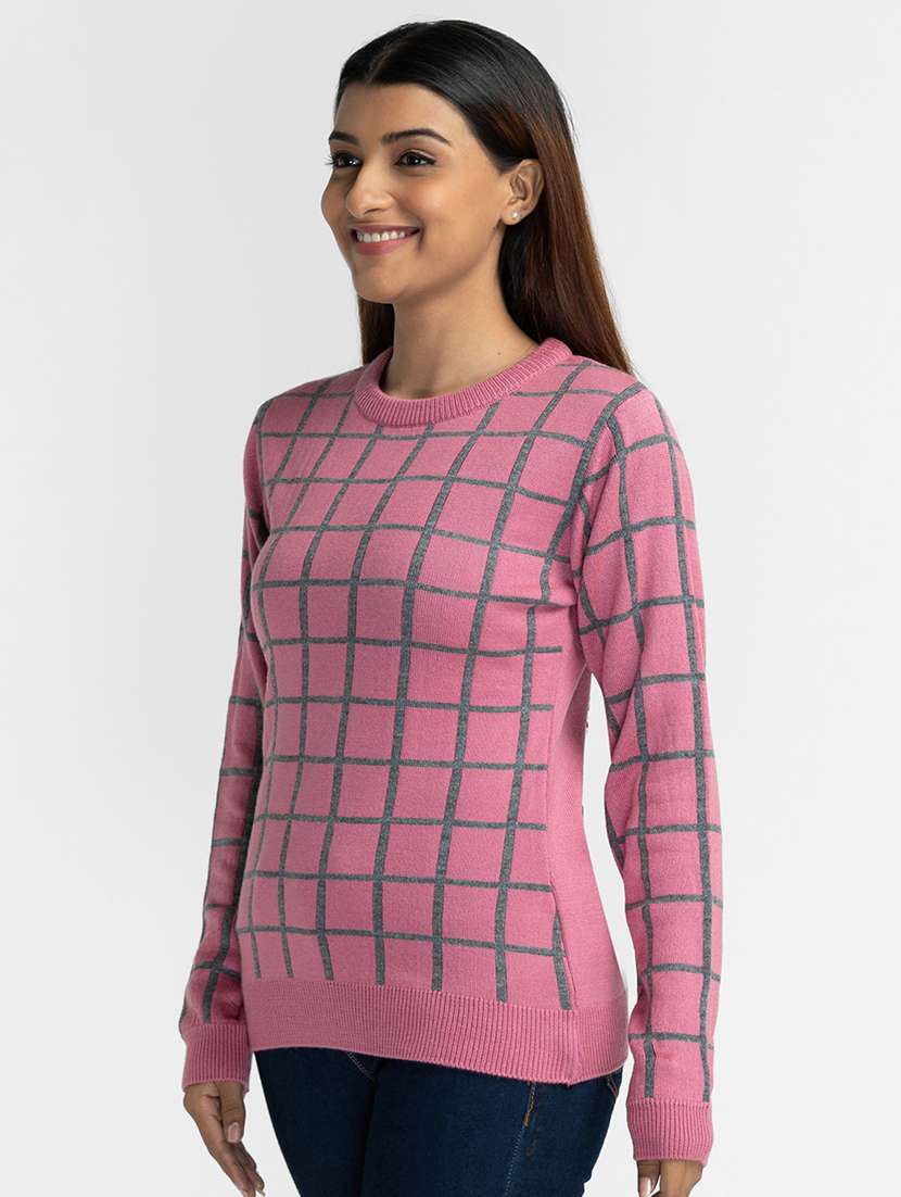 round neck checkered pullover - 19172928 -  Standard Image - 1