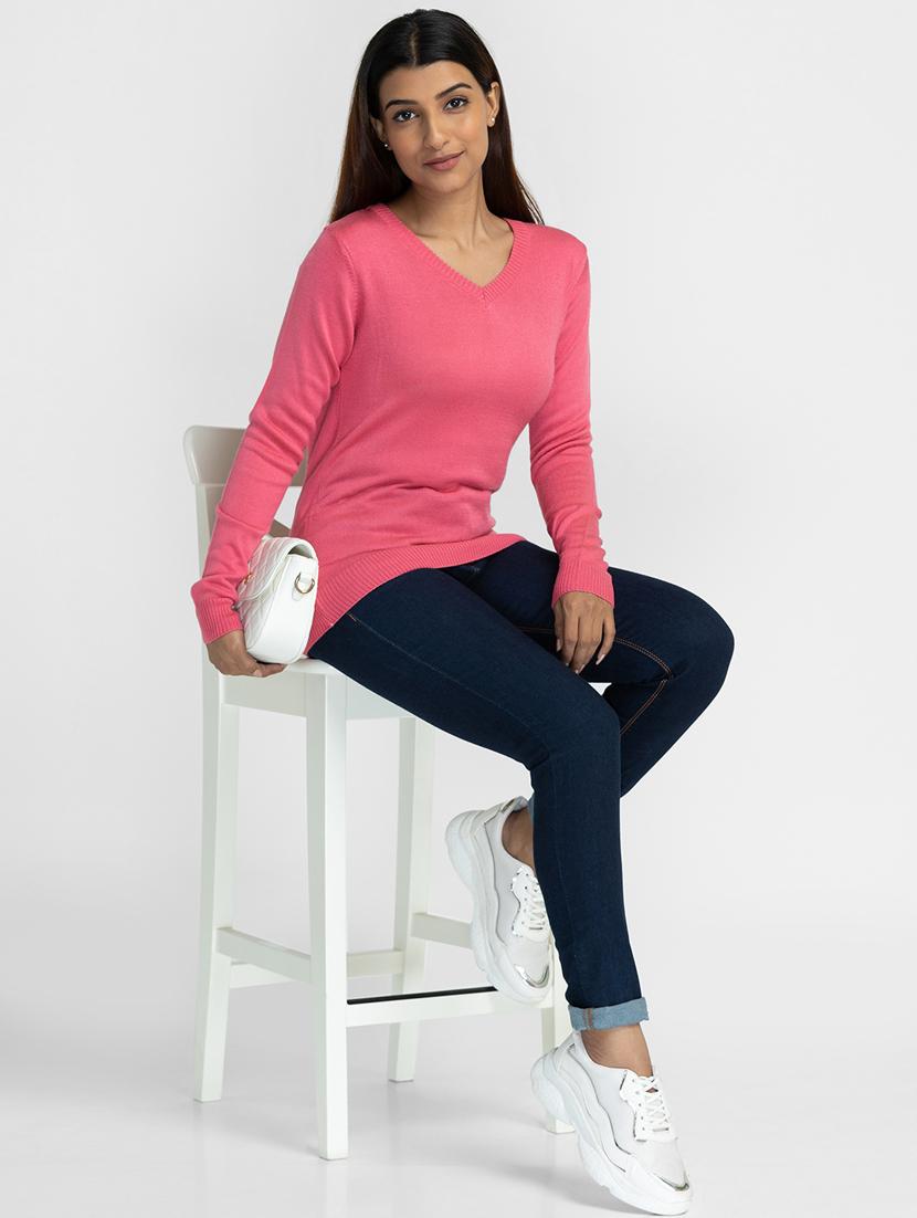 v-neck solid regular pullover - 19172932 - Standard Image - 4