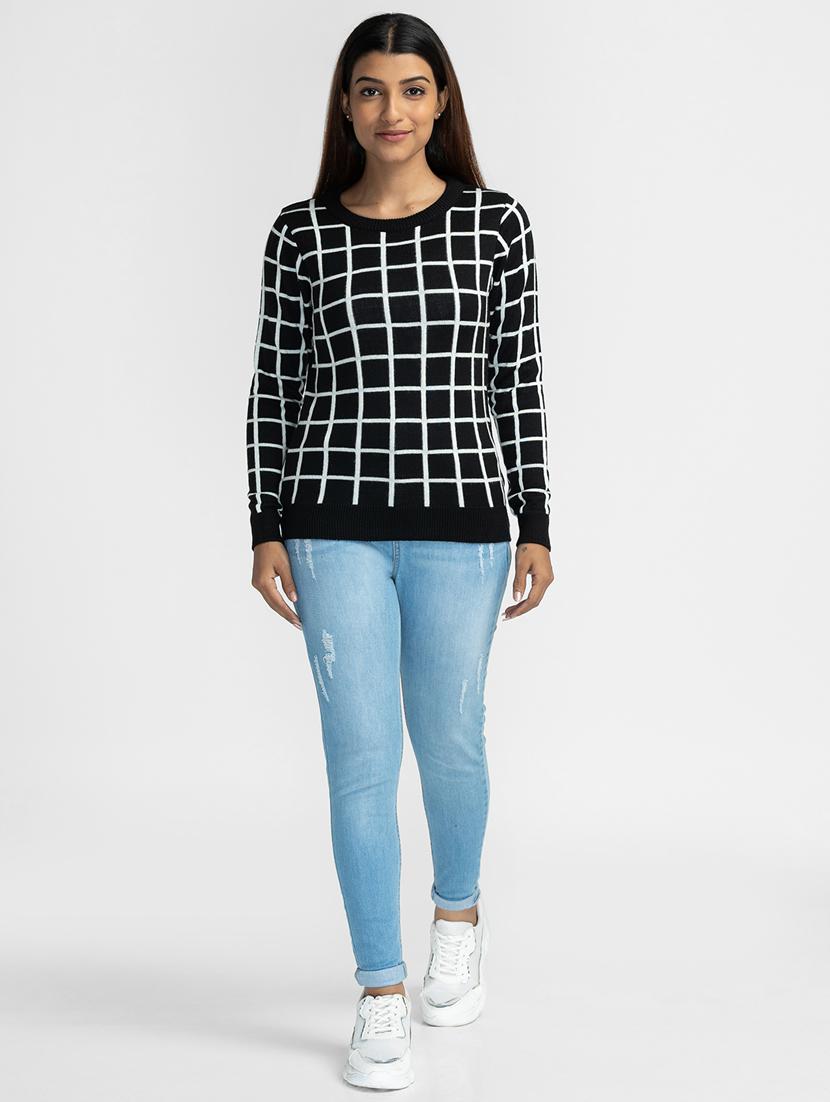 round neck checkered pullover - 19172939 - Standard Image - 4
