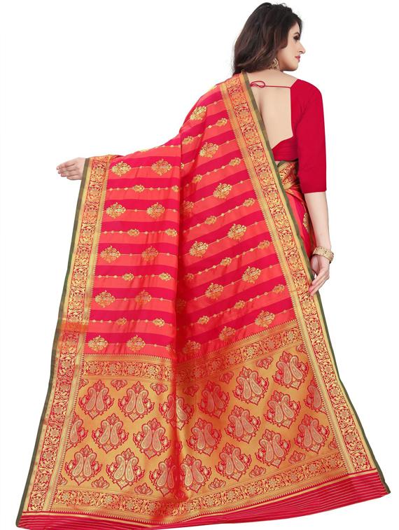 red art silk banarasi saree with blouse - 19173030 -  Standard Image - 1