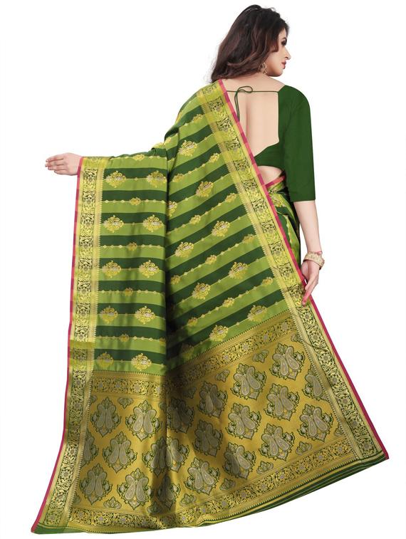 dark green art silk kanjivaram saree with blouse - 19173038 -  Standard Image - 1