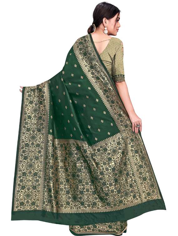 dark green art silk kanjivaram saree with blouse - 19173096 -  Standard Image - 1