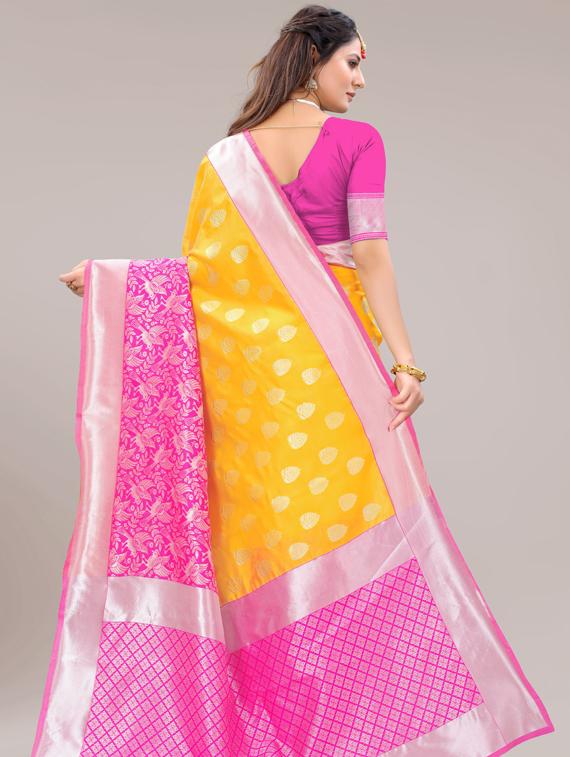 yellow kanjivaram saree with blouse - 19173123 - Standard Image - 1