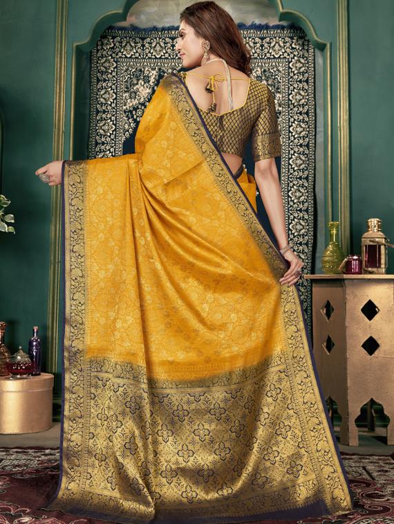 yellow kanjivaram saree with blouse - 19173157 - Standard Image - 1