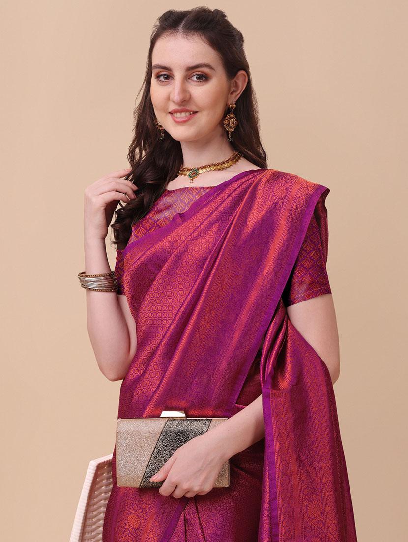 self design woven saree with blouse - 19175737 - Standard Image - 4