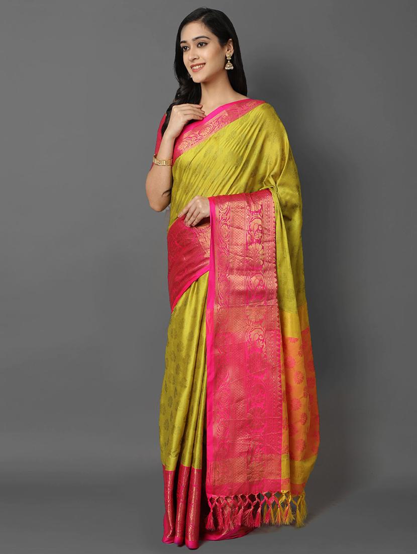 self design green banarasi saree with blouse - 19175850 - Standard Image - 1