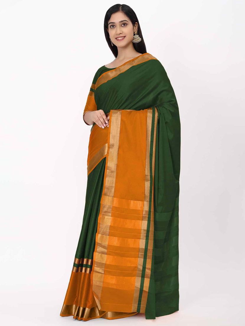self design green solid saree - 19175950 -  Standard Image - 1