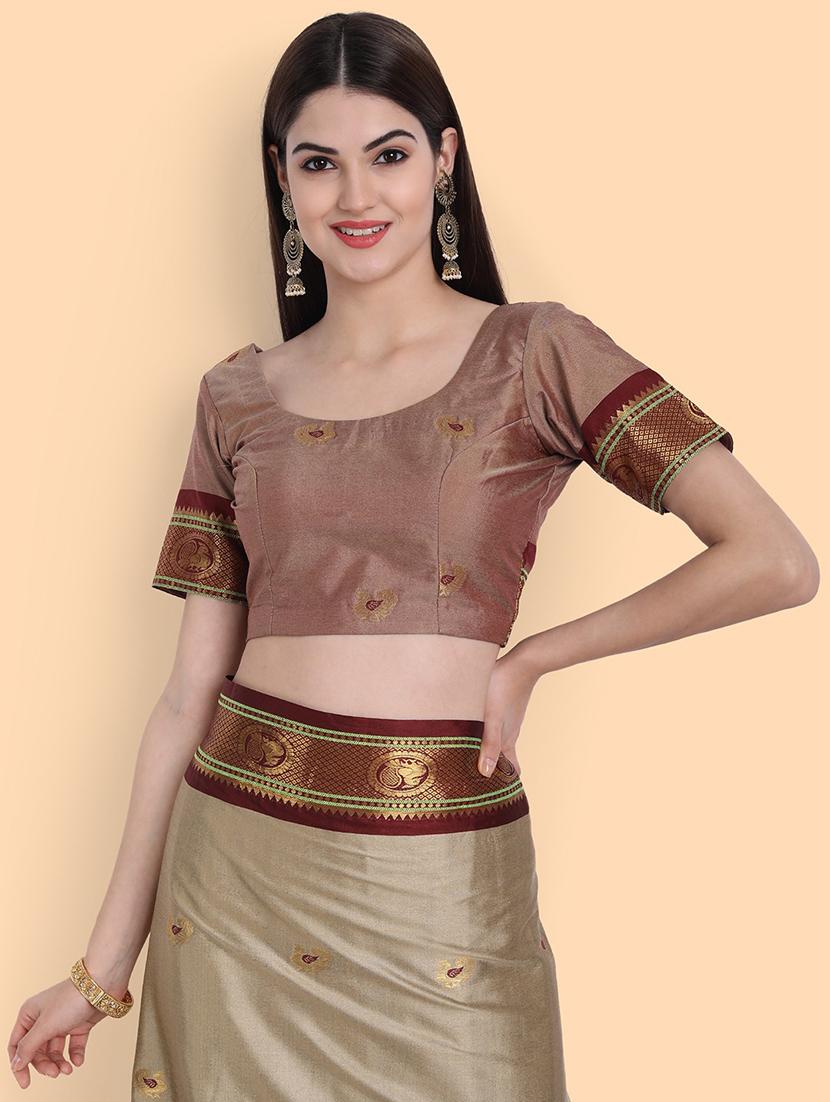 self design brown saree with blouse - 19175958 - Standard Image - 4