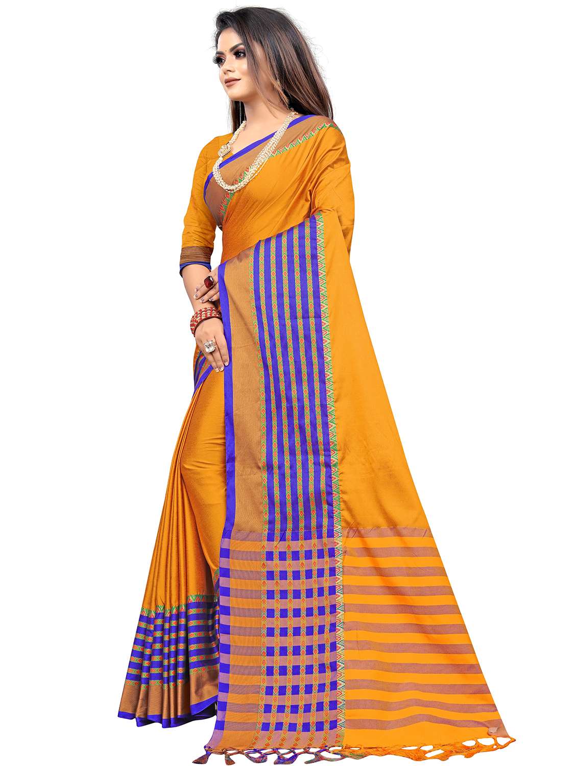 self design yellow saree set with blouse - 19175974 -  Standard Image - 1