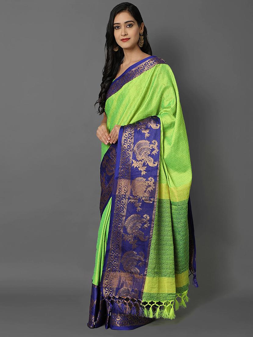 self design green saree with blouse - 19175977 - Standard Image - 1