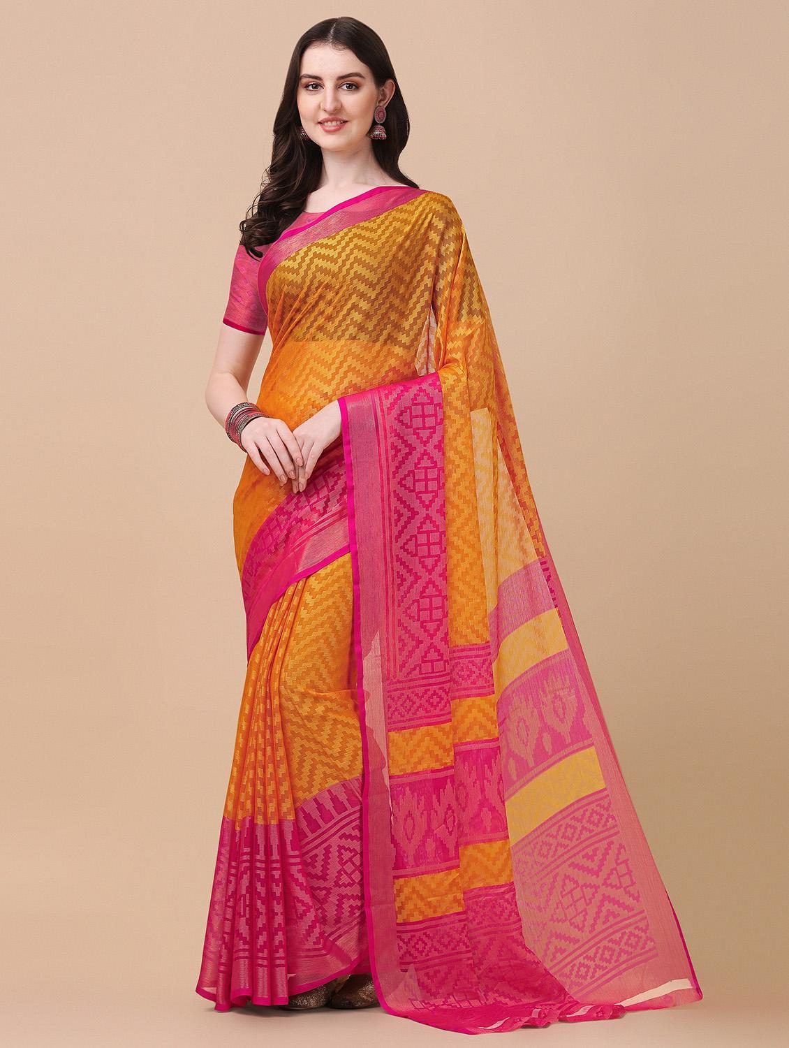 pink self design woven saree with blouse - 19176352 -  Standard Image - 1