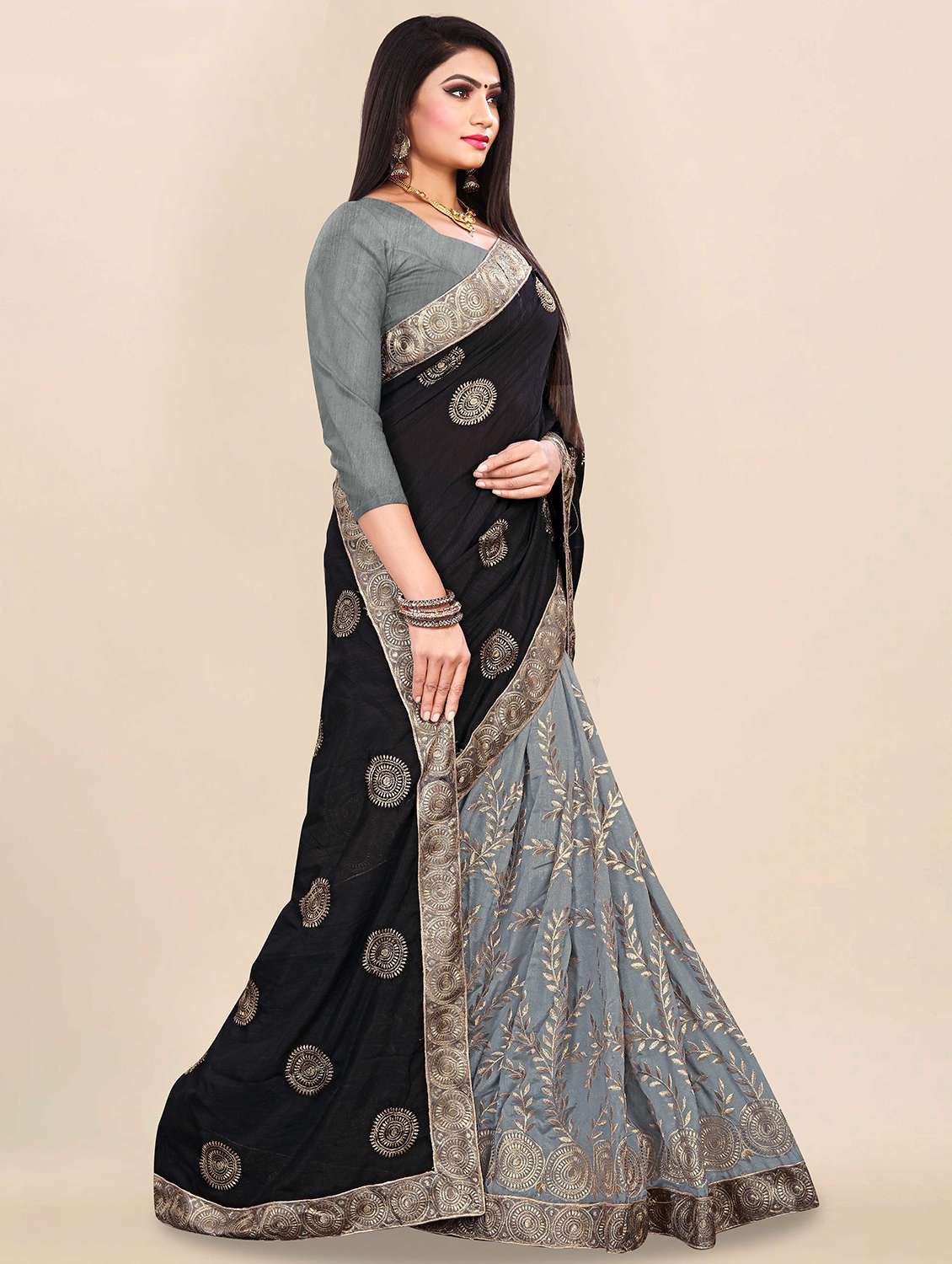 grey embroidered saree - 19176374 -  Standard Image - 1