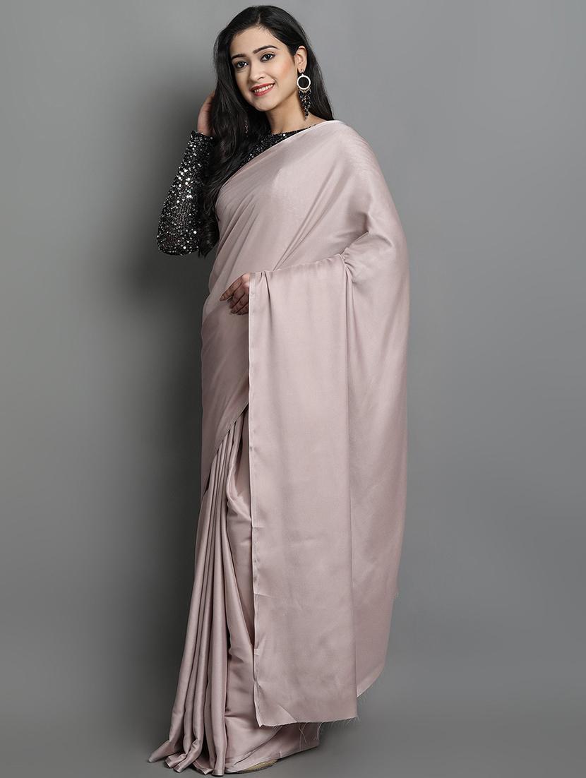 solid plain saree with sequin blouse piece with blouse - 19176394 -  Standard Image - 1