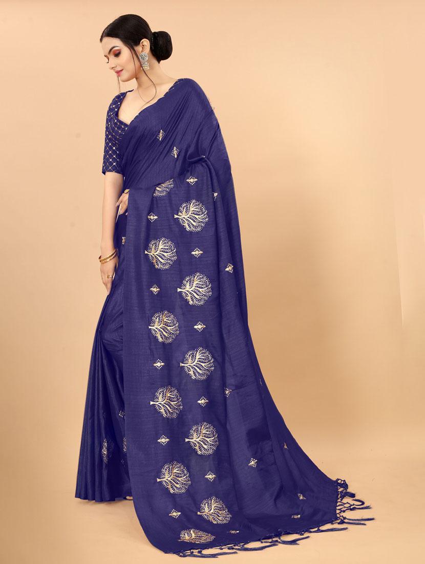 blue embroidered saree with blouse - 19176492 - Standard Image - 1