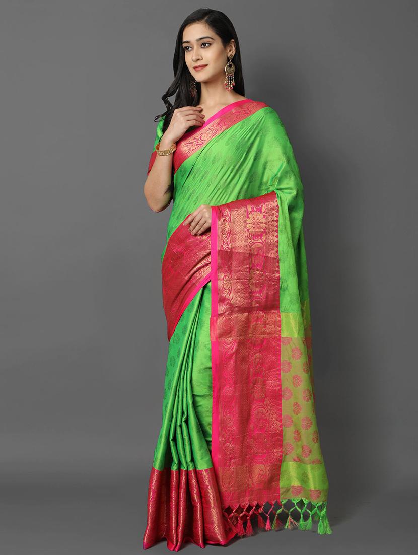 green banarasi saree with blouse - 19176508 - Standard Image - 1
