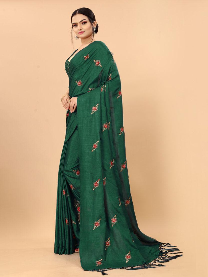 green embroidered saree with blouse - 19176511 -  Standard Image - 1