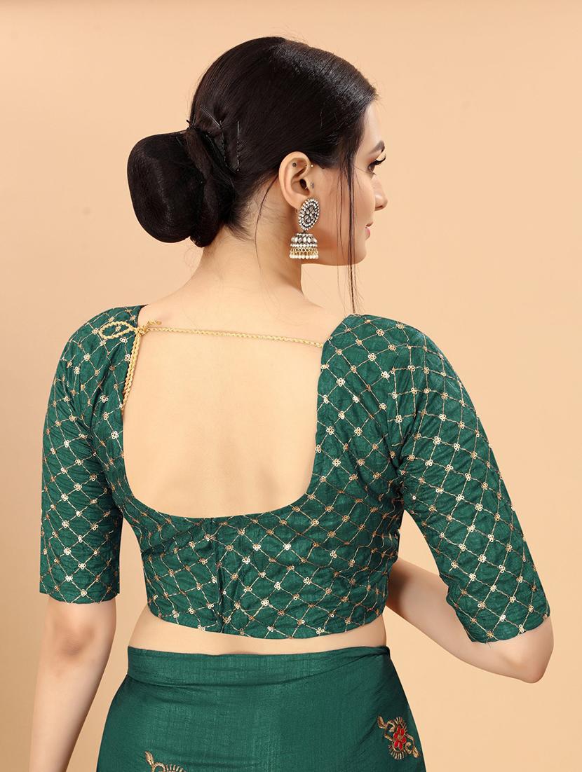 green embroidered saree with blouse - 19176511 - Standard Image - 4