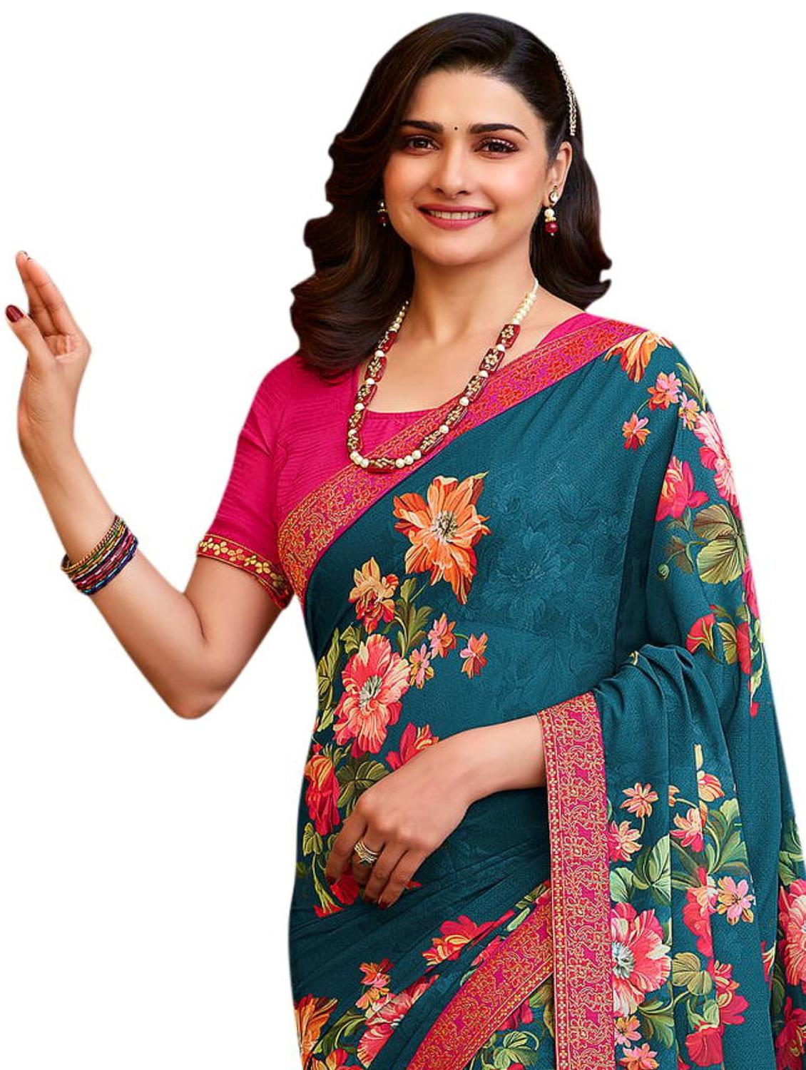 blue printed saree - 19176575 -  Standard Image - 1