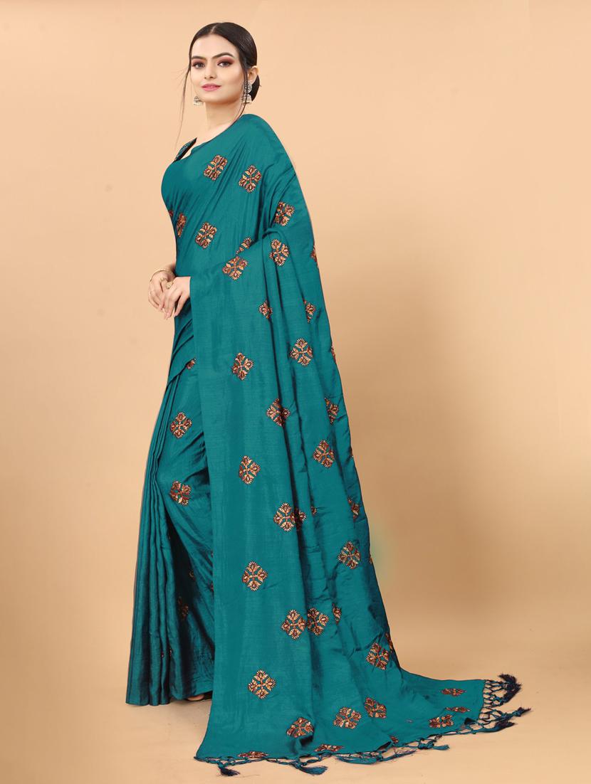 green embroidered saree with blouse - 19176597 -  Standard Image - 1