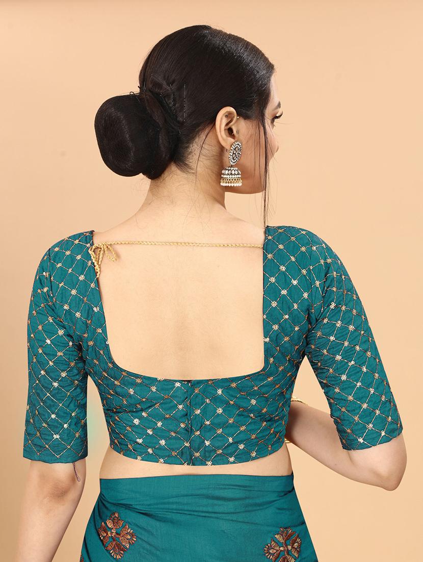green embroidered saree with blouse - 19176597 - Standard Image - 4