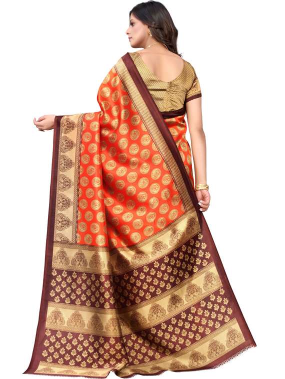 orange art silk printed saree with blouse - 19176860 - Standard Image - 1