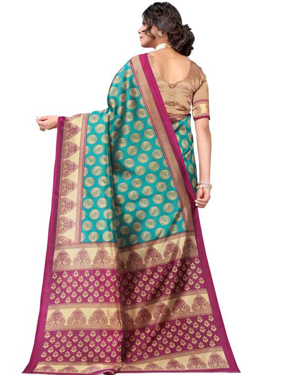 women's ethnic motifs turquoise colored saree with blouse - 19176861 - Standard Image - 1