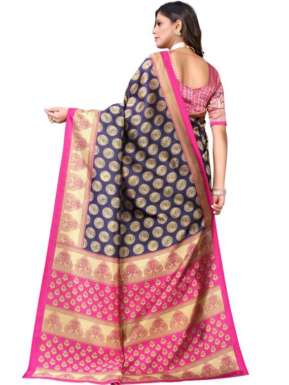 women's self design navy blue colored saree with blouse - 19176906 -  Standard Image - 1