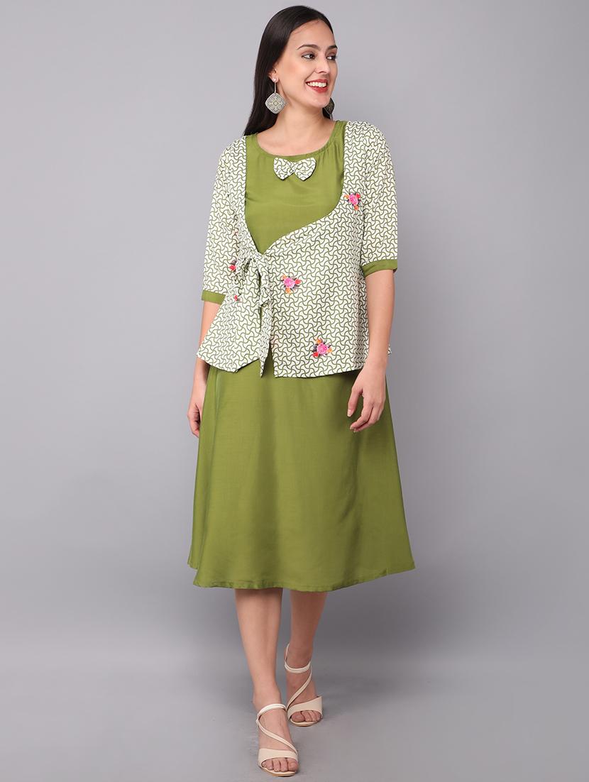 green printed layered dress - 19177055 -  Standard Image - 1