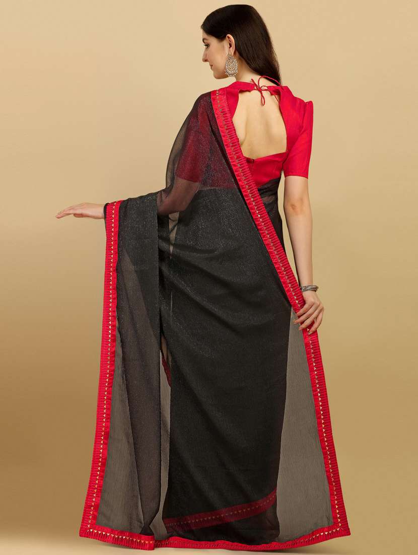 women's bordered black colored saree with blouse - 19177281 -  Standard Image - 1