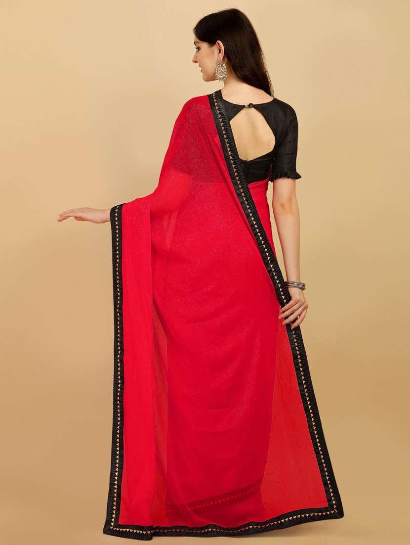 women's bordered red colored saree with blouse - 19177331 -  Standard Image - 1