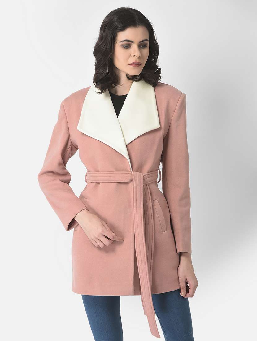 pink solids full sleeves trench coat