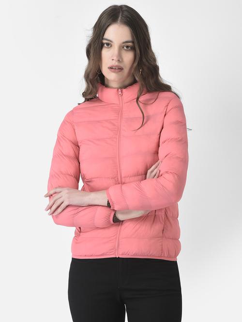 women pink solid long bomber jacket - 19178466 -  Standard Image - 0